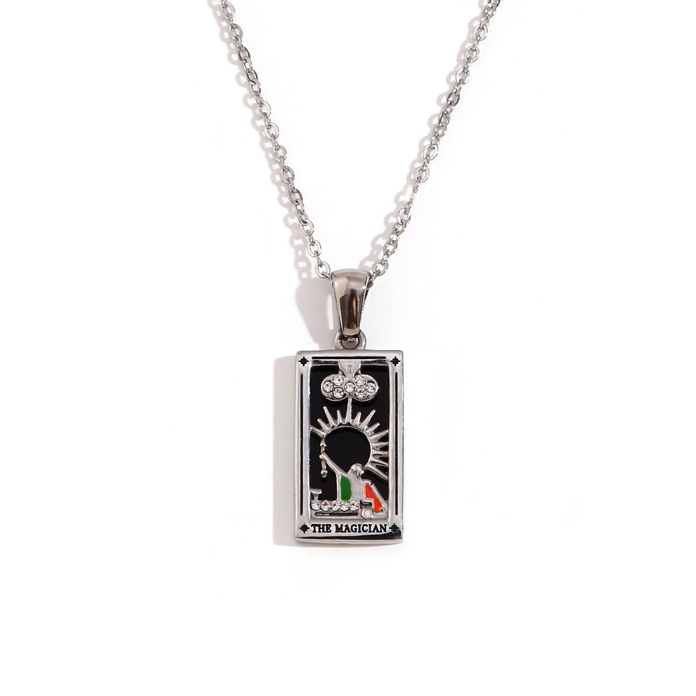 Fashion Stainless Steel 18K Gold Plated Retro Original Design Tarot Card Necklace