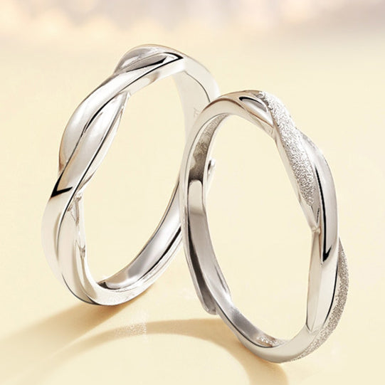 Mobius 925 Silver Cubic Zirconia Adjustable Promise Ring Couples Ring