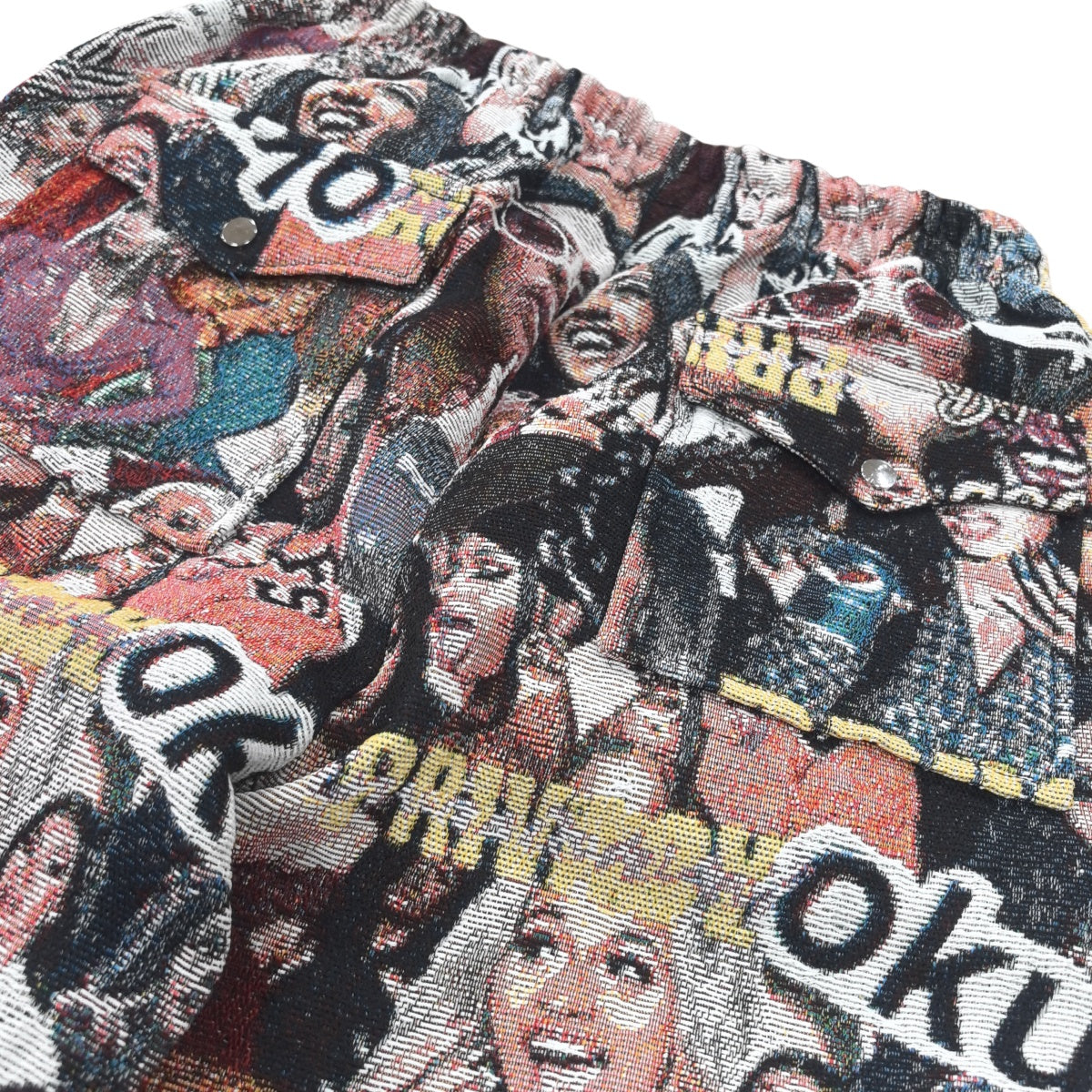 Pop Culture Collage Woven Jacquard Tapestry Cargo Pants