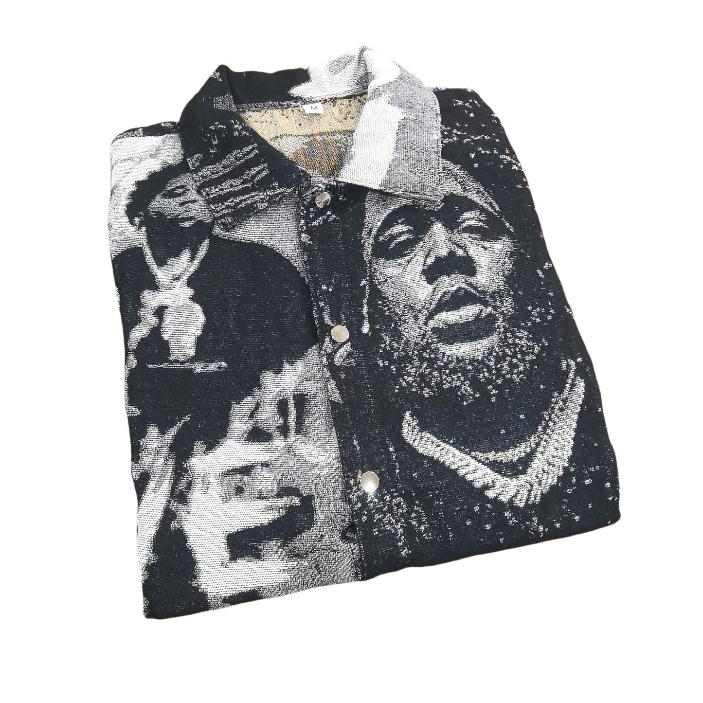 Black & White Hip Hop Tapestry Button-Up Shirt