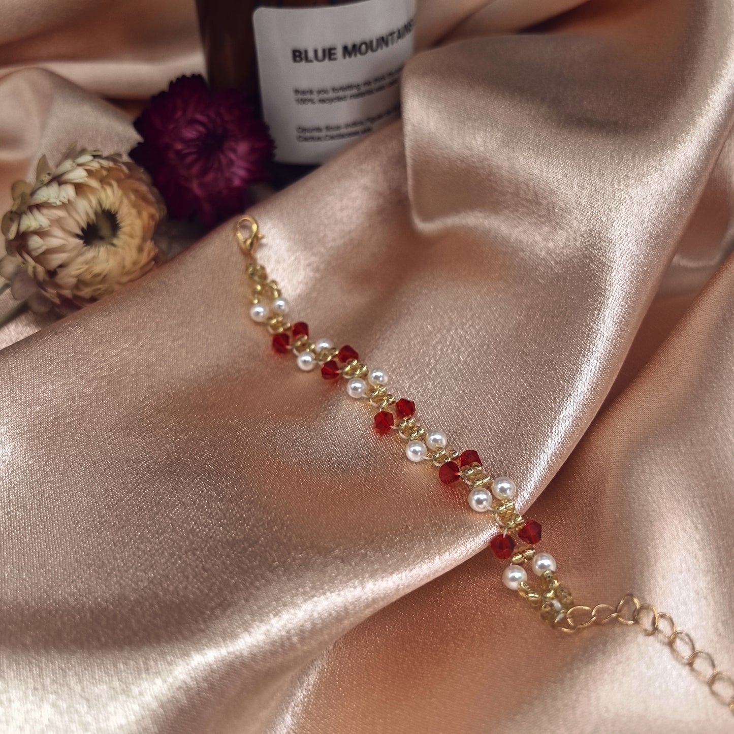 Chic Red Crystal and Pearl Bracelet