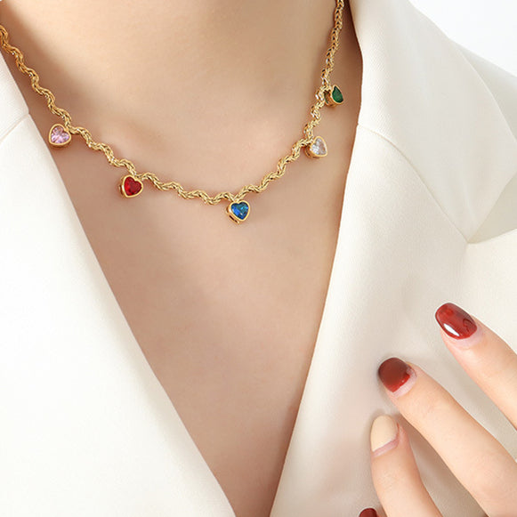 Colorful Jewel Necklace Heart Gemstone Pendant Choker Necklaces