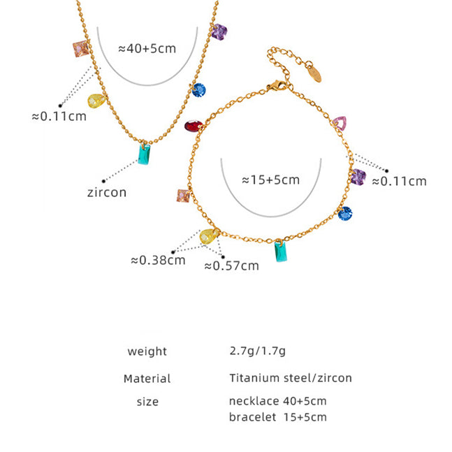 Colorful Jewel Necklace Boho Zircon Dainty Rainbow Necklace