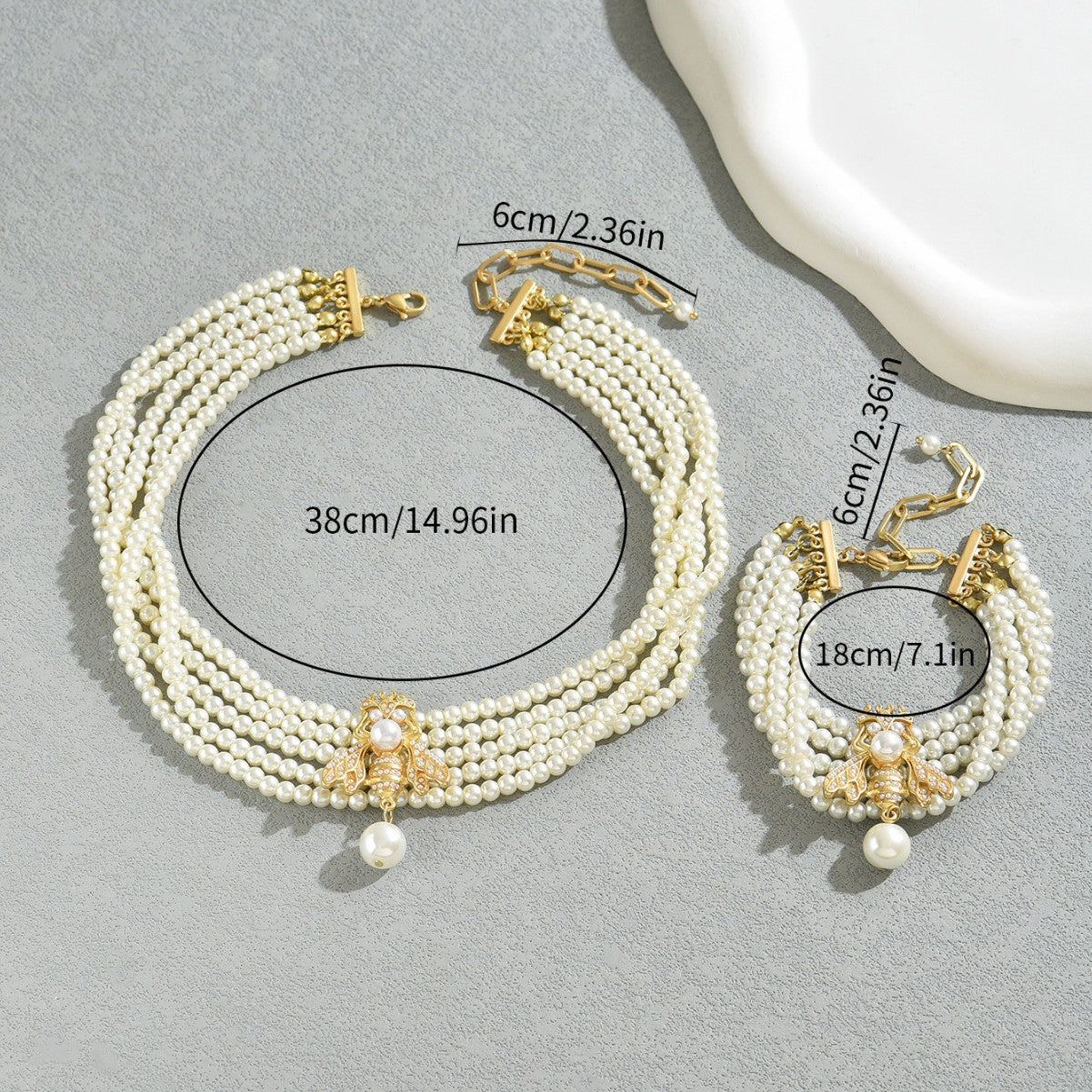 European Style Multi-Layer Bee Pearl Necklace and Bracelet Set