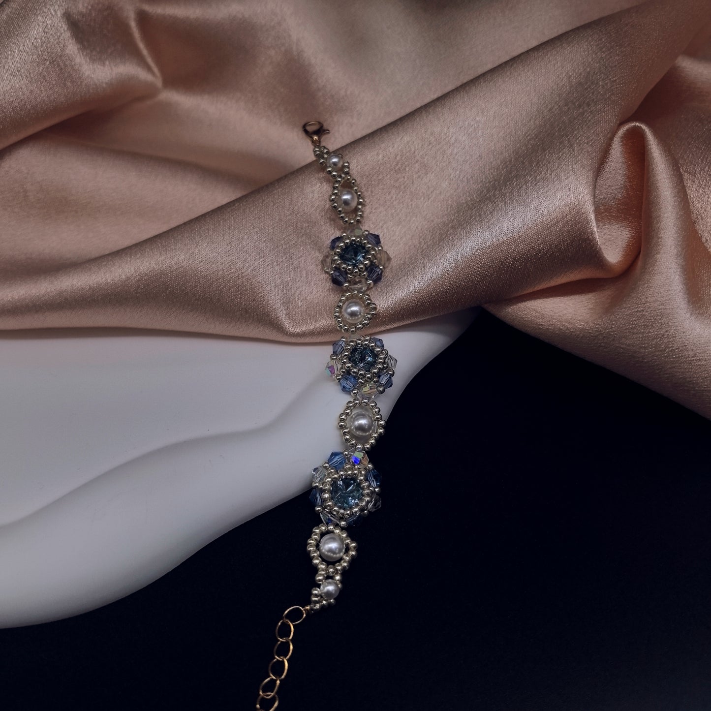 Exquisite Handcrafted Beaded Bracelet with Crystal and Pearl Accents