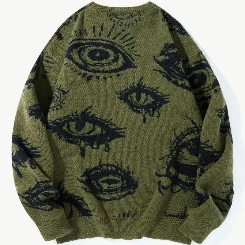 All-Over Eye Pattern Knit Sweater β Vintage Streetwear Crewneck Pullover
