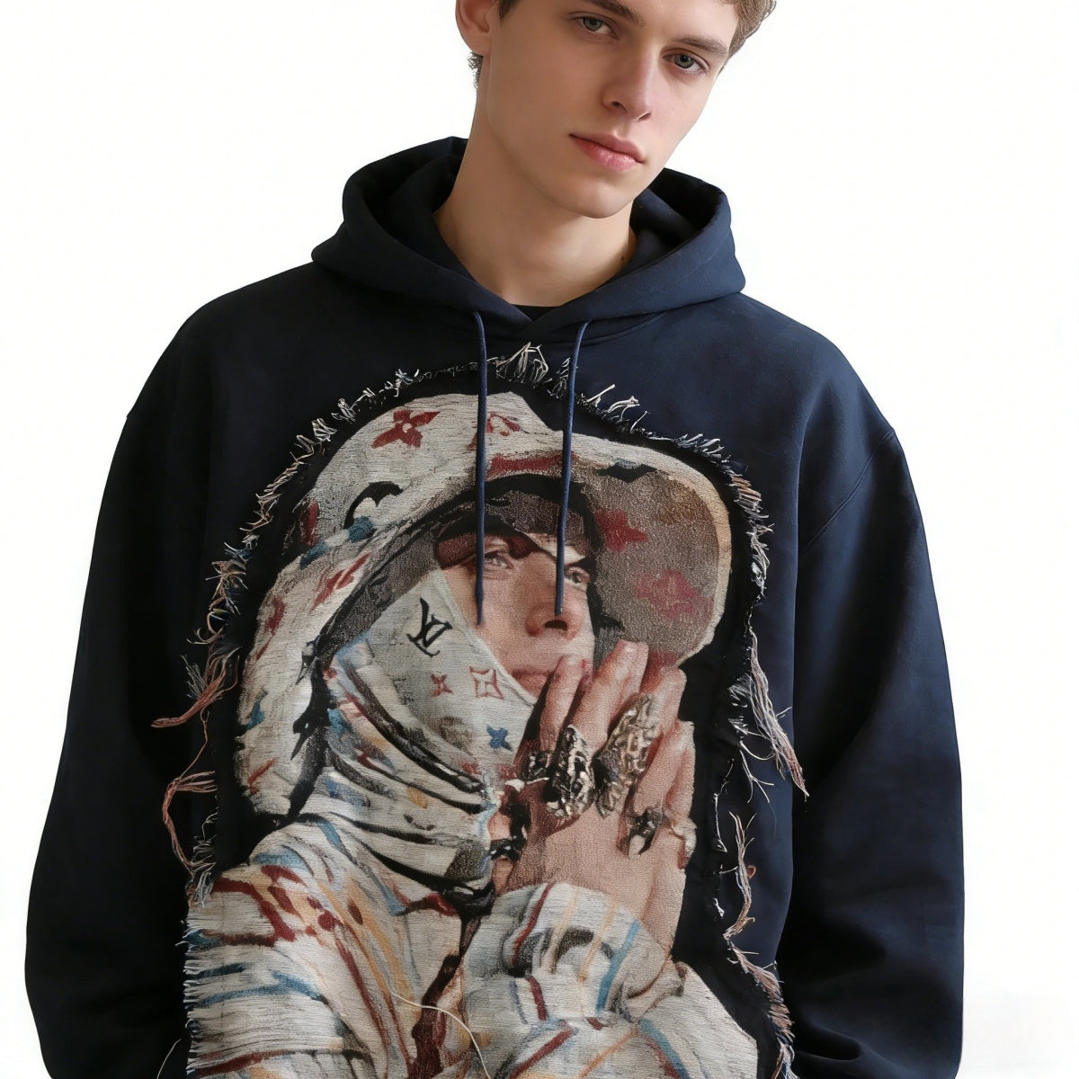 Billie Icon Tapestry Hoodie – Woven Jacquard Appliqué Graphic Hoodie