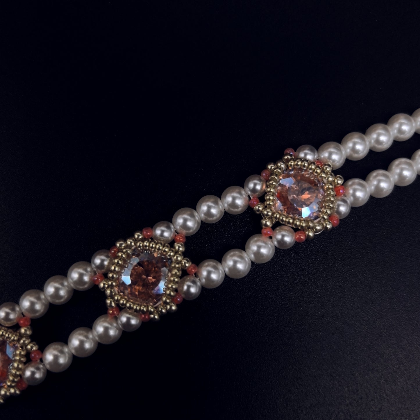 Handcrafted Pearl and Crystal Bracelet with Intricate Beadwork