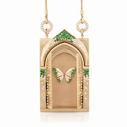 Vintage Tarot Card Butterfly Resurrection Door Pendant Necklace