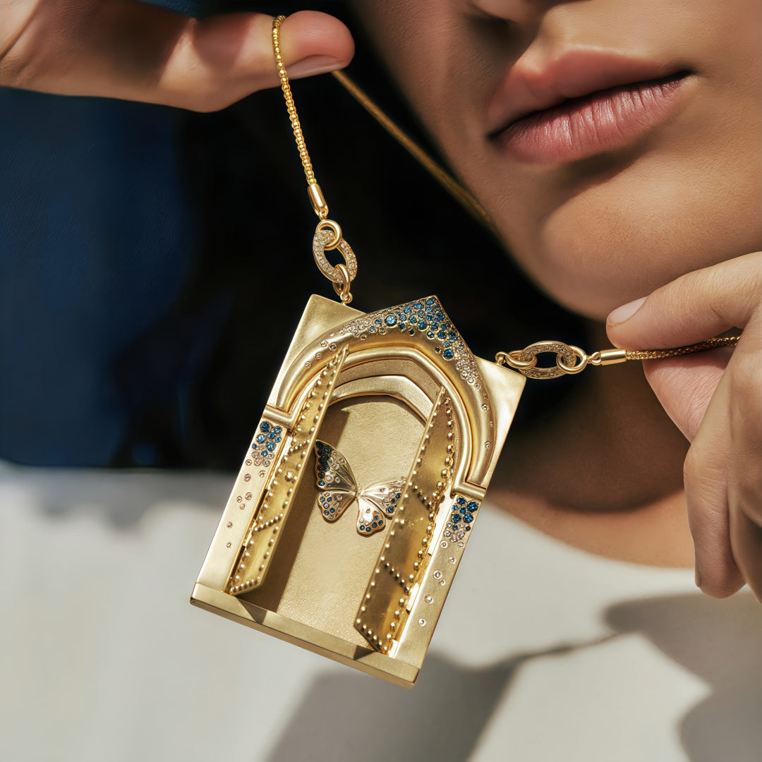 Vintage Tarot Card Butterfly Resurrection Door Pendant Necklace