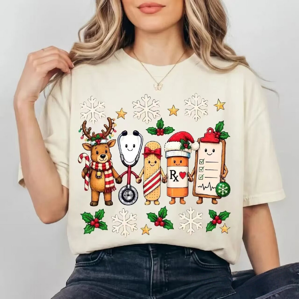 Merry Christmas Medical Tshirt Crewneck Sweatshirt | Cute Reindeer Doctor & Nurse Top for Healthcare Workers – Cozy Unisex Holiday Gift