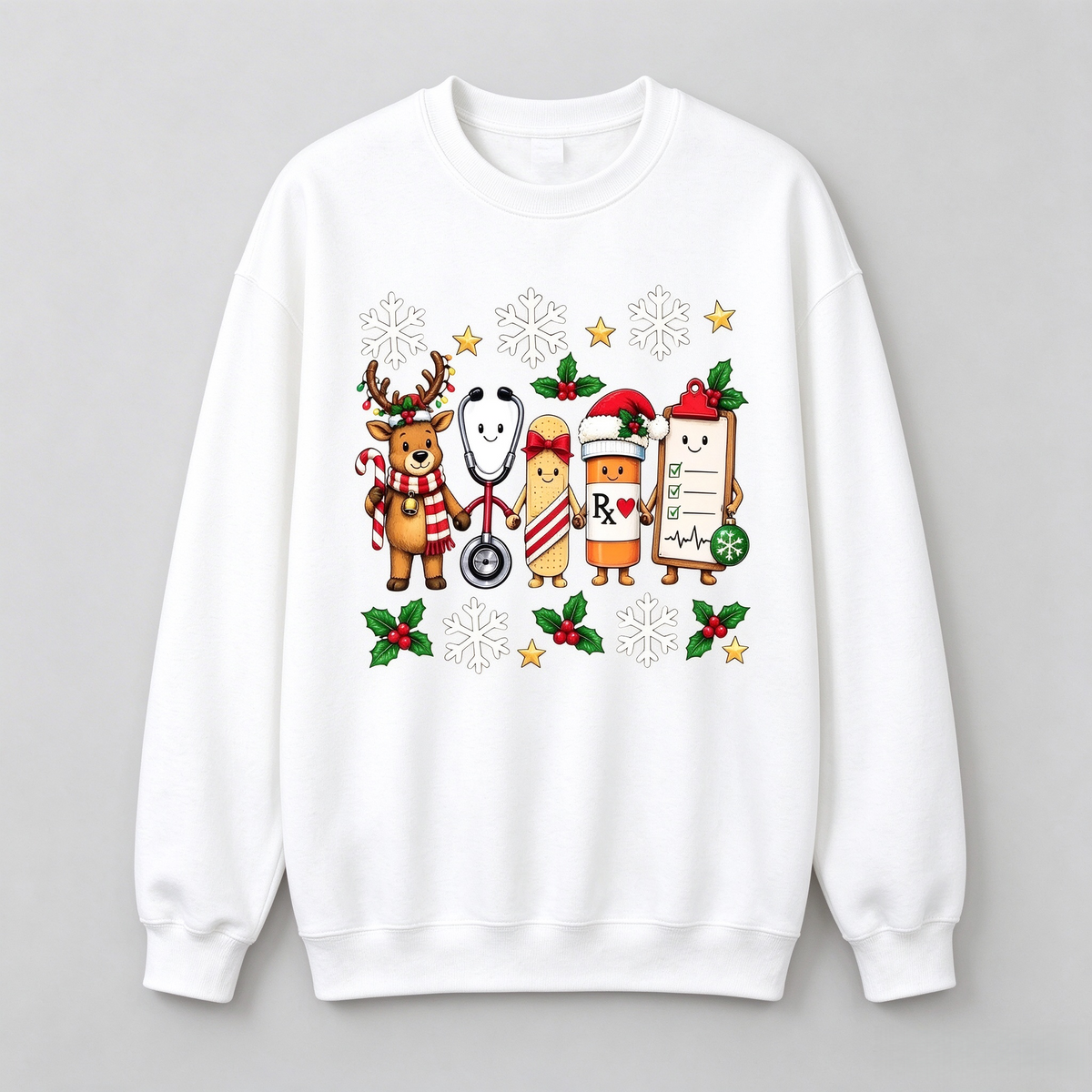 Merry Christmas Medical Tshirt Crewneck Sweatshirt | Cute Reindeer Doctor & Nurse Top for Healthcare Workers – Cozy Unisex Holiday Gift