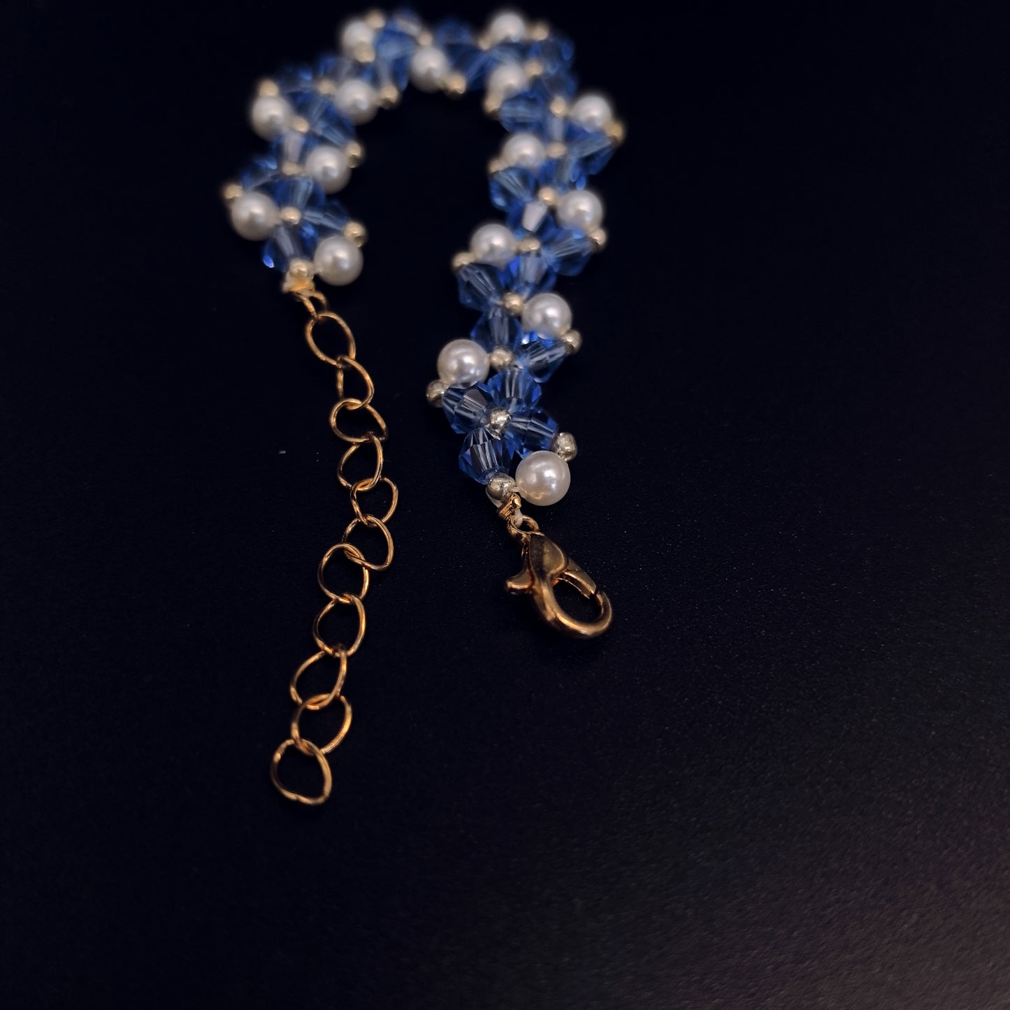 Handcrafted Blue Crystal and Pearl Bracelet
