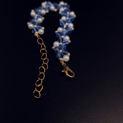 Handcrafted Blue Crystal and Pearl Bracelet
