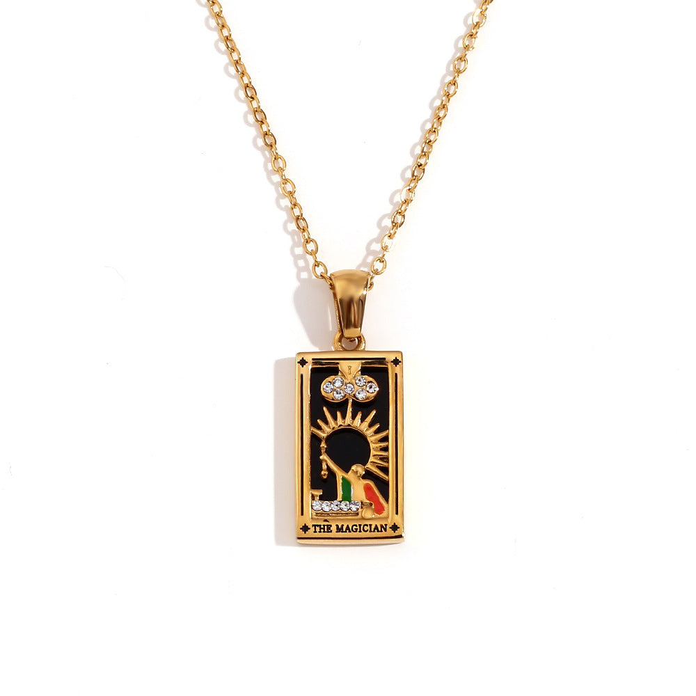 Fashion Stainless Steel 18K Gold Plated Retro Original Design Tarot Card Necklace