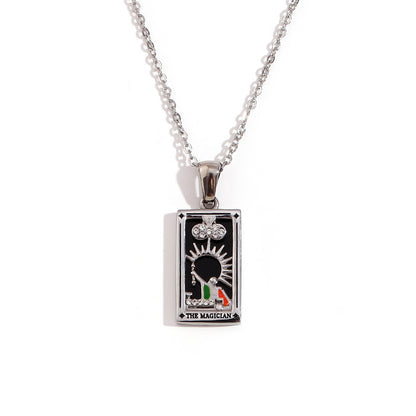 Fashion Stainless Steel 18K Gold Plated Retro Original Design Tarot Card Necklace