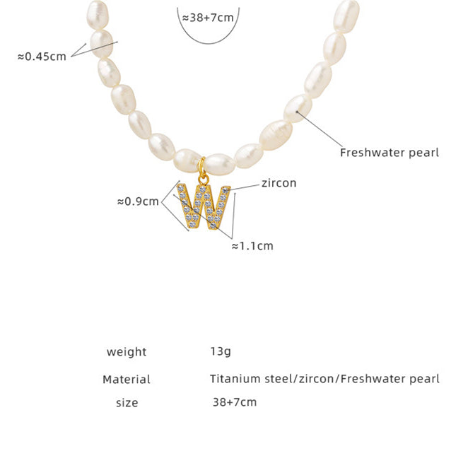 Initial A-Z Cubic Zircon Letter Pendant Dainty Pearl Necklace
