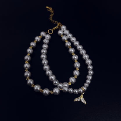 Elegant Pearl and Mermaid Tail Charm Bracelet