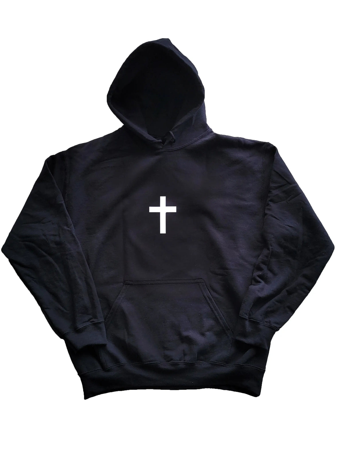 Woven Tapestry Cross Jesus Hoodie – Distressed Gothic Faith Graphic Pullover
