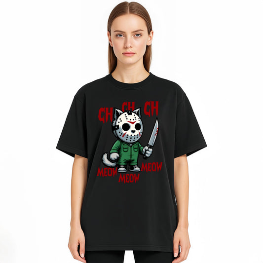 Spooky Cat Graphic T-Shirt – Cute Horror Halloween Tee sweatshirt Hoodie for Cat Lovers
