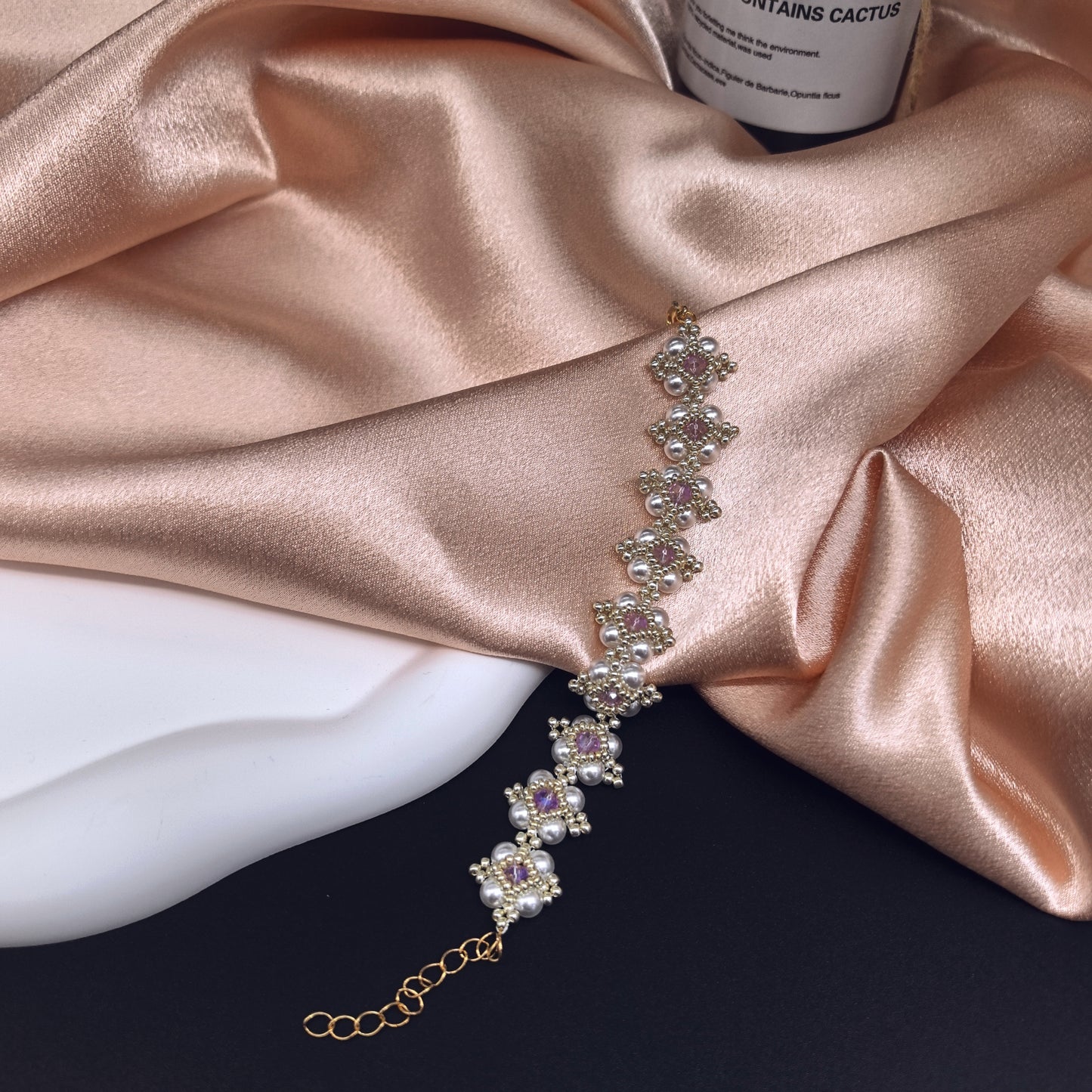 Elegant Floral Pearl and Amethyst Bracelet