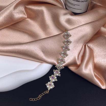 Elegant Floral Pearl and Amethyst Bracelet