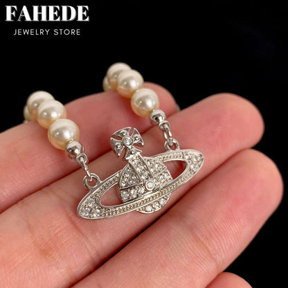 Stunning Crystal-Encrusted Orb Pendant Necklace with Pearl Chain