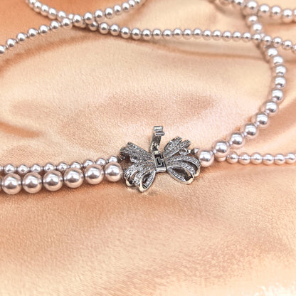 Handmade Chic Bow Embellished Double Strand Simulated Pearl Necklace