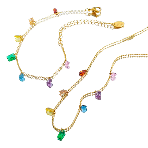 Colorful Jewel Necklace Boho Zircon Dainty Rainbow Necklace
