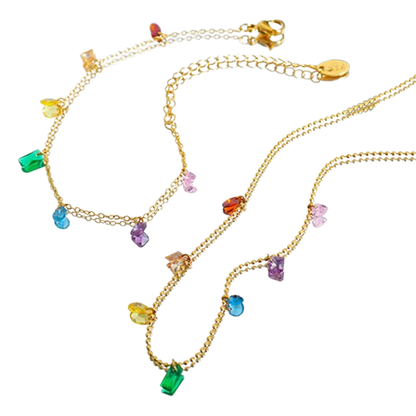Colorful Jewel Necklace Boho Zircon Dainty Rainbow Necklace