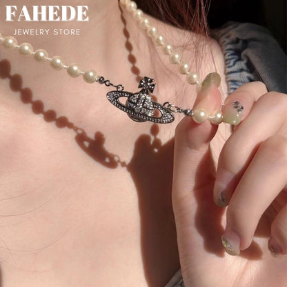 Stunning Crystal-Encrusted Orb Pendant Necklace with Pearl Chain