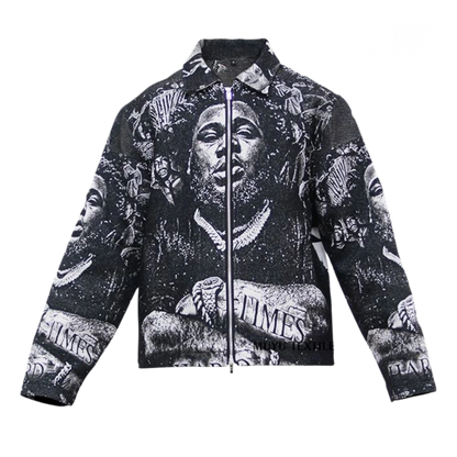 Black & White Woven Tapestry Zip Jacket