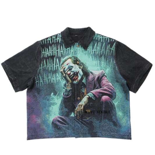 Teal Clown Woven Tapestry Button-Up Shirt