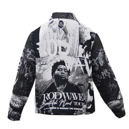 Black & White Woven Tapestry Zip Jacket