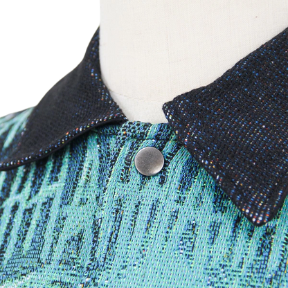 Teal Clown Woven Tapestry Button-Up Shirt