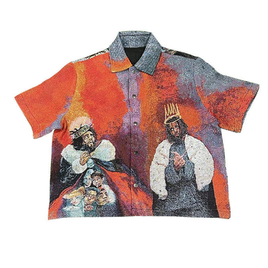 Rap Culture Collage Woven Tapestry Button-Up Shirt