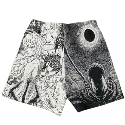 Black & White Anime Woven Tapestry Shorts