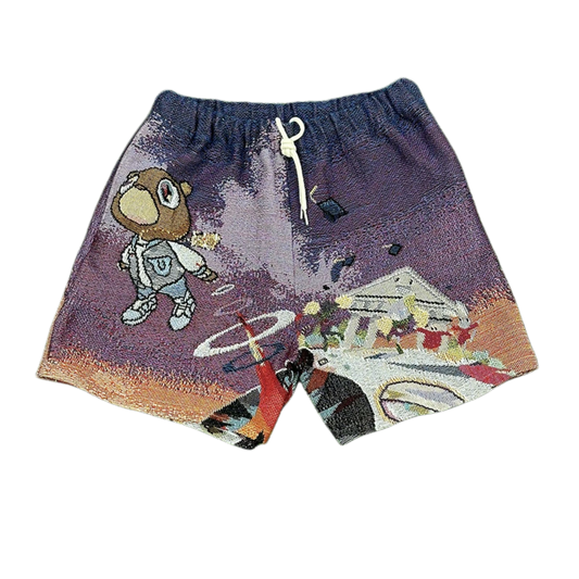 Purple Cartoon Bear Woven Tapestry Shorts