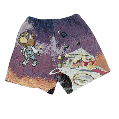 Purple Cartoon Bear Woven Tapestry Shorts