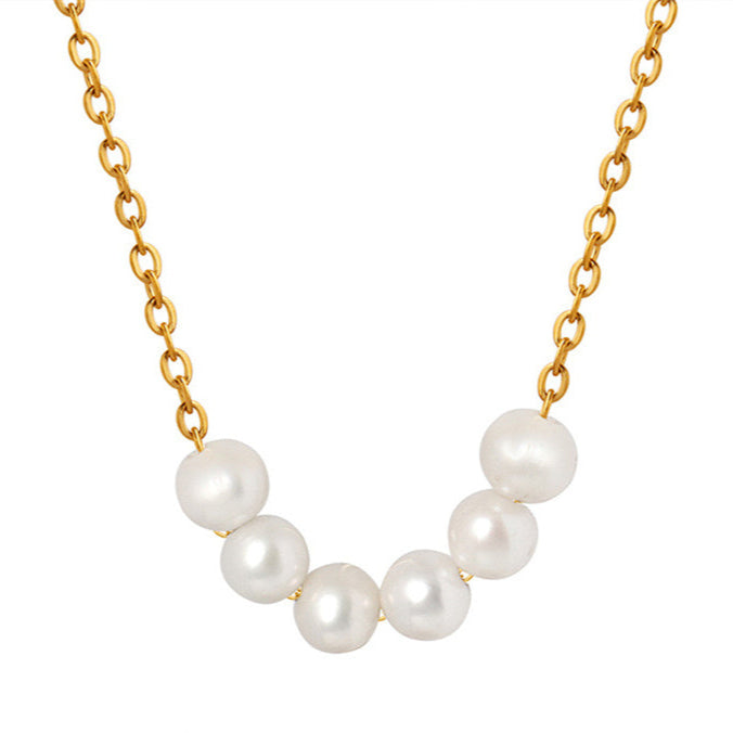 Gold Freshwater Pearl Necklace 6 Pearl Bar Necklace