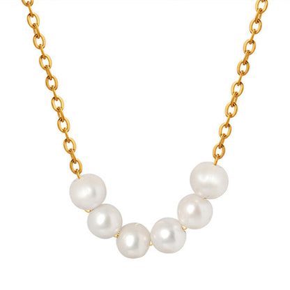 Gold Freshwater Pearl Necklace 6 Pearl Bar Necklace