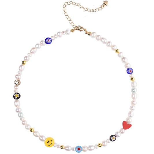 Summer Boho Pearl Fun Flirty Beaded Choker Necklace