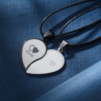 2 PCS Titanium Steel Half Heart Couple Necklace Love Puzzle Necklace