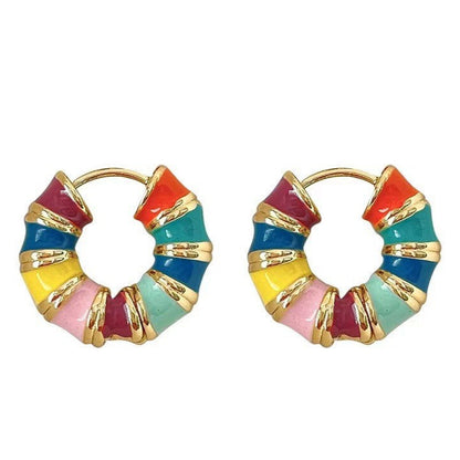 14K Gold Plated Multicolor Rainbow Round Hoop Earrings