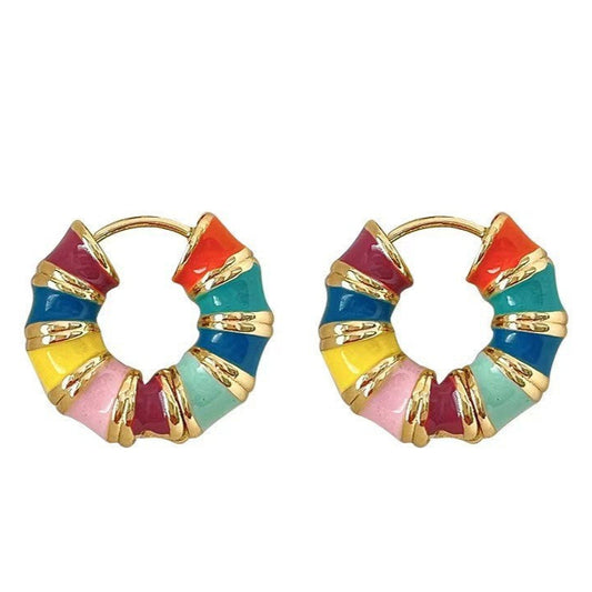 14K Gold Plated Multicolor Rainbow Round Hoop Earrings