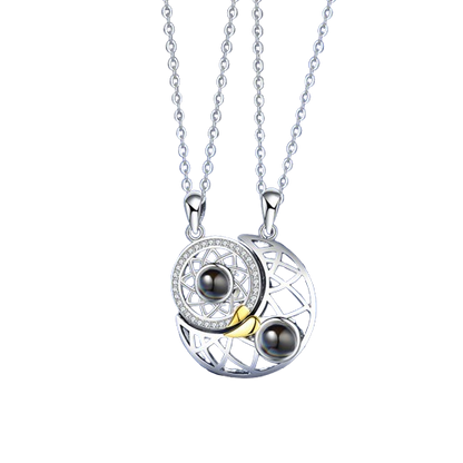 Sun and Moon Matching Couple Necklace for Her Him 100 Languages Love