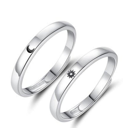 Sun And Moon Sterling Silver Couples Rings for Him and Her Set
