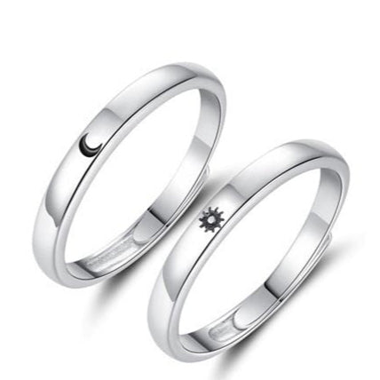 Sun And Moon Sterling Silver Couples Rings for Him and Her Set