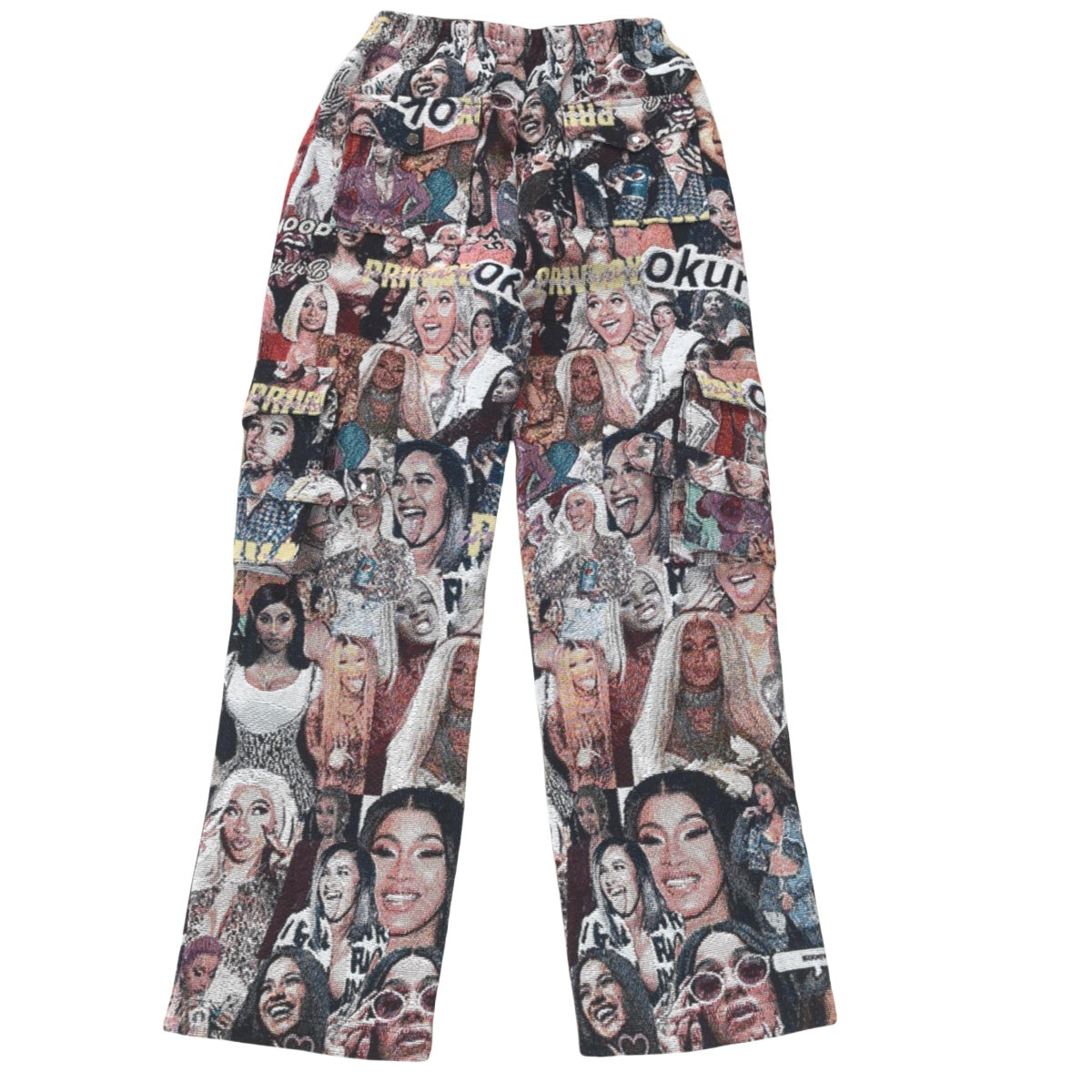 Pop Culture Collage Woven Jacquard Tapestry Cargo Pants
