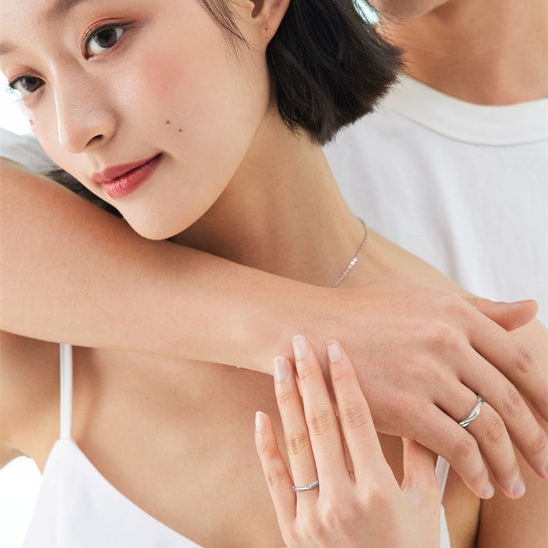 Mobius 925 Silver Cubic Zirconia Adjustable Promise Ring Couples Ring